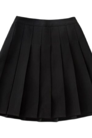 Plus Size Black High-Waisted Pleated A-Line Midi Skirt for Women, Summer College Style Checkered JK Skirt, Anti-Exposure Fashion