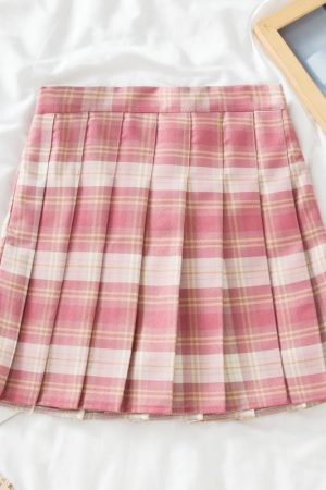 Plus Size Black High-Waisted Pleated A-Line Midi Skirt for Women, Summer College Style Checkered JK Skirt, Anti-Exposure Fashion