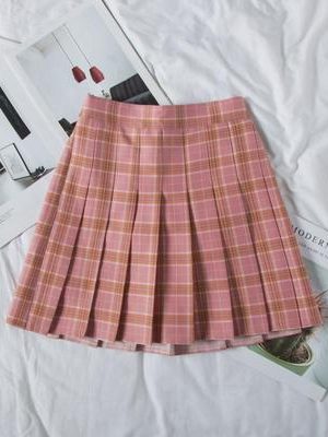 Plus Size Black High-Waisted Pleated A-Line Midi Skirt for Women, Summer College Style Checkered JK Skirt, Anti-Exposure Fashion