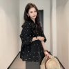 Plus-Size Black Polka Dot Long Sleeve Top with Lantern Sleeves - Minimalist Linen Spring Shirt for Curvy Women