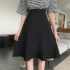 Plus Size Black Puffed A-Line Skirt for Summer, High-Waisted Umbrella Design, Slimming Anti-Exposure Style for Curvy Women