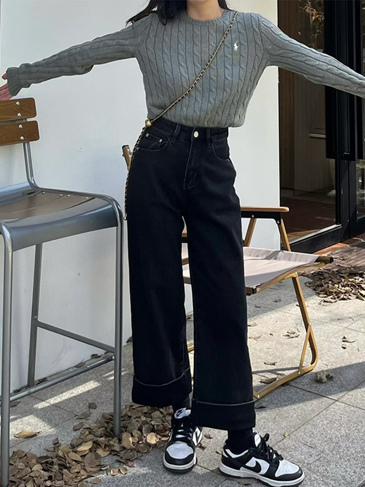 Plus Size Black Straight-Leg Jeans for Women, 2025 New Style, Loose Nine-Point Wide-Leg Pants for Pear-Shaped Figures Plus Size Black Straight-Leg Jeans for Women, 2025 New Style, Loose Nine-Point Wide-Leg Pants for Pear-Shaped Figures