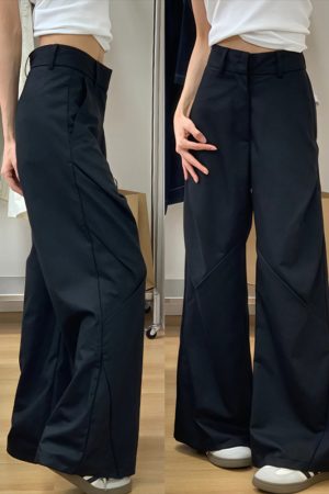 Plus Size Black Wide-Leg Trousers for Women - High-Waisted, Loose Fit, Casual Pleated Pants for Summer 2025