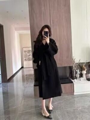 Plus-Size Camel Cashmere Coat for Women, Mid-Length Double-Sided Wool Outerwear, 2024 Autumn Winter Hepburn Style