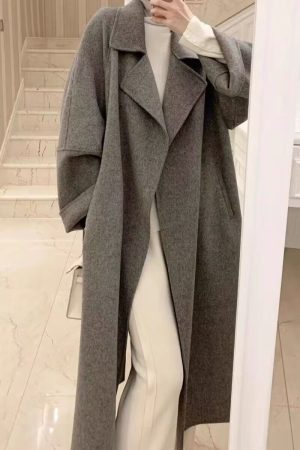 Plus-Size Camel Cashmere Coat for Women, Mid-Length Double-Sided Wool Outerwear, 2024 Autumn Winter Hepburn Style
