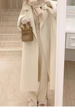 Plus-Size Camel Cashmere Coat for Women, Mid-Length Double-Sided Wool Outerwear, 2024 Autumn Winter Hepburn Style