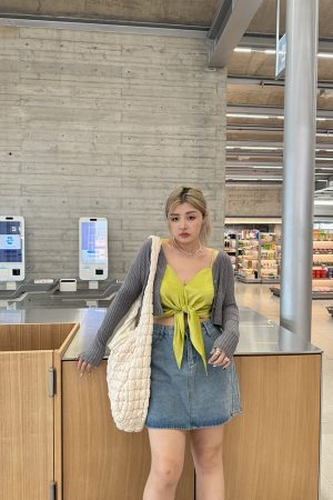 Plus-Size Camisole Top with Bow Detail - HyunA Style Sexy Wrap Top for Vacation & Party - Trendy Y2K Fashion