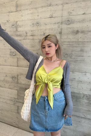 Plus-Size Camisole Top with Bow Detail - HyunA Style Sexy Wrap Top for Vacation & Party - Trendy Y2K Fashion