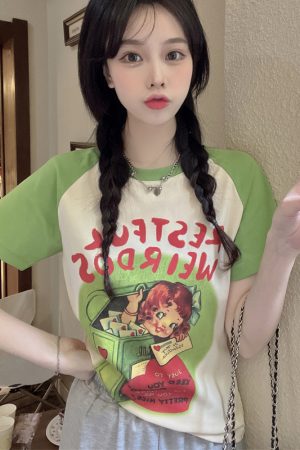 Plus Size Cartoon Printed Short Sleeve T-Shirt for Women - Summer American Sweet and Spicy Style, Loose Fit, Belly Covering, Age-Reducing Top