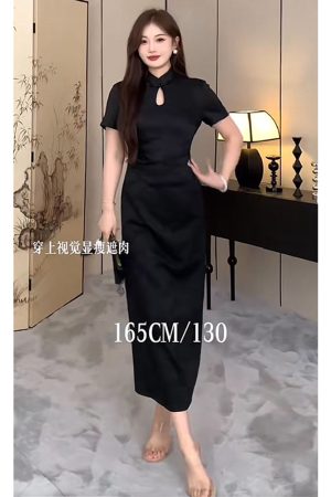 Plus Size Chinese-Style Retro Jacquard Dress for Women, Flattering Qipao Design, Summer Fashion for Curvy Figures