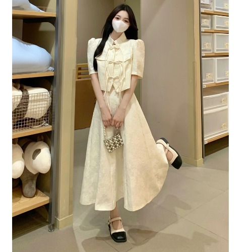 Plus-Size Chinese Style Short Sleeve Jacket for Women, Slimming High-Waisted Retro Half-Length Dress, Elegant National Wind Fashion Plus-Size Chinese Style Short Sleeve Jacket for Women, Slimming High-Waisted Retro Half-Length Dress, Elegant National Wind Fashion