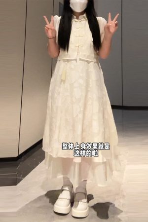 Plus-Size Chinese Style Summer Hanfu Dress Set - Retro Slimming Qipao Two-Piece Outfit for Chubby Women