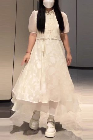 Plus-Size Chinese Style Summer Hanfu Dress Set - Retro Slimming Qipao Two-Piece Outfit for Chubby Women