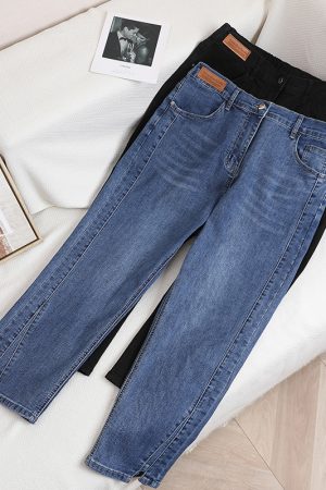 Plus-Size Cigarette Jeans for Women - Flattering Straight-Leg, Elastic Waist, Cropped Design, Versatile Summer Pants for Curvy Figures