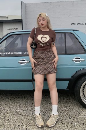 Plus-Size Color-Blocking Plaid Half-Length Skirt - American Style Sweet & Spicy Design, Comfortable & Slimming Fit