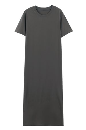 Plus Size Cotton Round Neck Mid-Length Dress, Loose Fit Short Sleeve & Long Sleeve, Slimming Straight Skirt for Spring & Summer