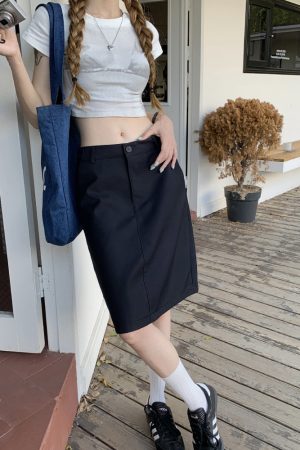 Plus Size Dark Blue Summer Skirt for Women - Slimming Knee-Length Straight Skirt - Chic Plus-Size Fashion Essential