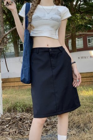 Plus Size Dark Blue Summer Skirt for Women - Slimming Knee-Length Straight Skirt - Chic Plus-Size Fashion Essential