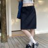 Plus Size Dark Blue Summer Skirt for Women - Slimming Knee-Length Straight Skirt - Chic Plus-Size Fashion Essential