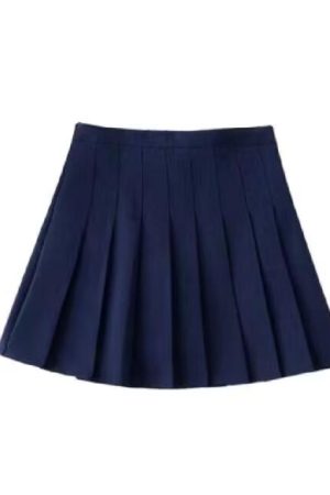 Plus Size Deep Blue High Waist Pleated Skirt for Women, Slimming Anti-Exposure A-Line Design, Stylish Short Skirt for Curvy Girls