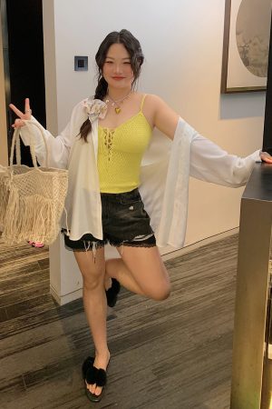 Plus Size Drawstring Strap Vest for Women - 2025 Summer Micro Fat Top in Pure Desire Style