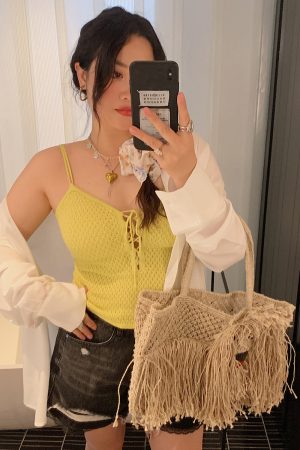 Plus Size Drawstring Strap Vest for Women - 2025 Summer Micro Fat Top in Pure Desire Style