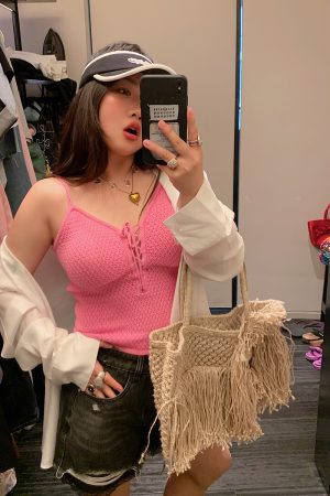 Plus Size Drawstring Strap Vest for Women - 2025 Summer Micro Fat Top in Pure Desire Style