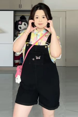 Plus-Size Embroidered Denim Overalls for Women, Stylish Summer Shorts for Curvy Figures, Slimming Fit for Petite Styles