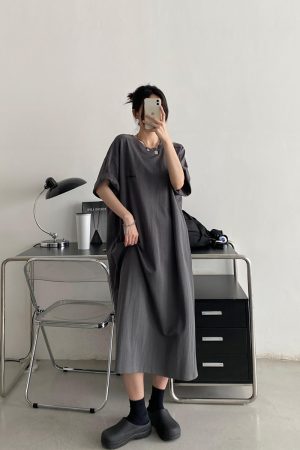 Plus-Size Embroidered Knee-Length Summer Skirt Dress in Loose Korean Style - Casual Grapefruit Design for Women