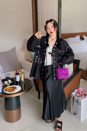 Plus Size Fish Tail Skirt for Women, Acetic Satin Half Skirt, High-End Spring Summer 2025 Fashion, Elegant Gold Design