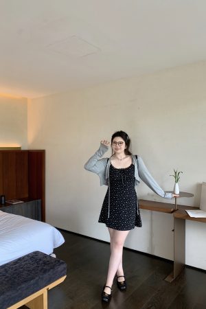 Plus Size Floral Bow Cami Dress - Korean Style, Romantic Atmosphere, Summer Fashion, Slightly Chubby, Itaewon-Inspired