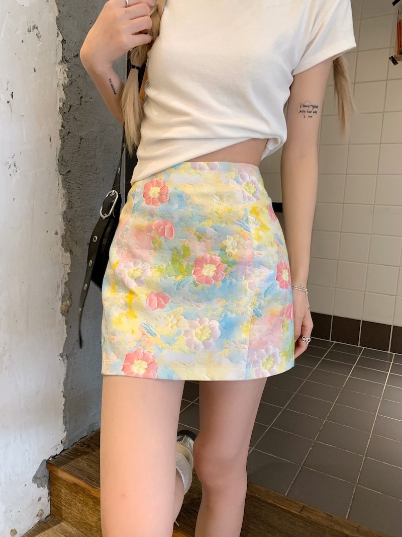 Plus Size Floral Half Skirt for Women - Summer A-Line High Waist Bodycon Short Skirt with Colorful Oil Painting Design