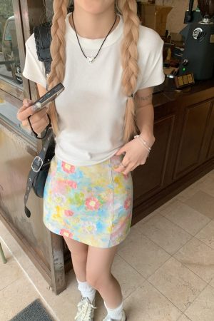 Plus Size Floral Half Skirt for Women - Summer A-Line High Waist Bodycon Short Skirt with Colorful Oil Painting Design
