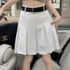 Plus Size Gray College-Style Pleated Skirt for Women, High-Waisted A-Line Short Skirt, Trendy Casual Fashion