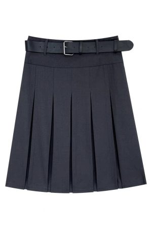 Plus-Size Gray Pleated A-Line Skirt for Women, Mid-Length Korean Style, Slimming College Fashion Design
