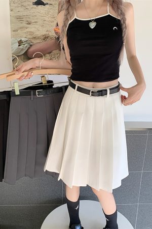 Plus Size Gray Pleated Midi Skirt for Women - High-Waisted A-Line Summer College Style