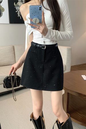 Plus Size Gray Sparkly Half Skirt for Women - High Waist A-Line, Anti-Exposure, Bodycon Short Skirt for Summer Fashion