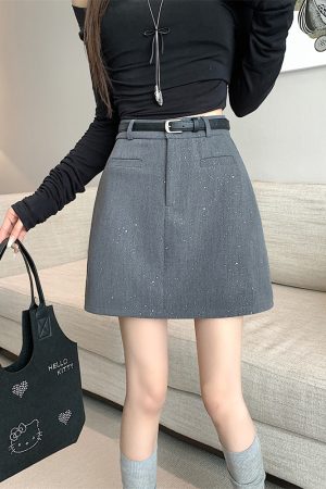 Plus Size Gray Sparkly Half Skirt for Women - High Waist A-Line, Anti-Exposure, Bodycon Short Skirt for Summer Fashion