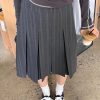 Plus-Size Gray Striped High-Waisted A-Line Mid-Length Pleated Skirt for Women - Summer Fashion Essential