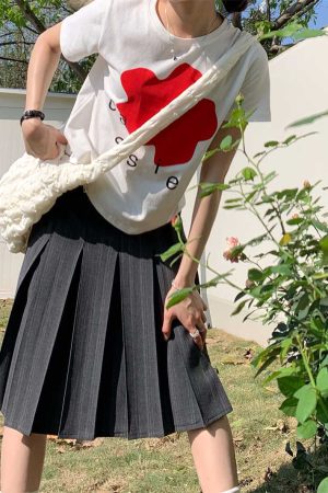 Plus Size Gray Striped Midi Skirt for Women, High-Waisted A-Line Summer Pleated Design, Flattering Fit for Every Occasion