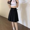 Plus-Size High-End White Pleated A-Line Skirt for Women - Summer College Style Mid-Length Hip-Covering Fashion