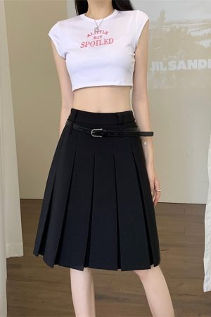 Plus-Size High-End White Pleated A-Line Skirt for Women - Summer College Style Mid-Length Hip-Covering Fashion