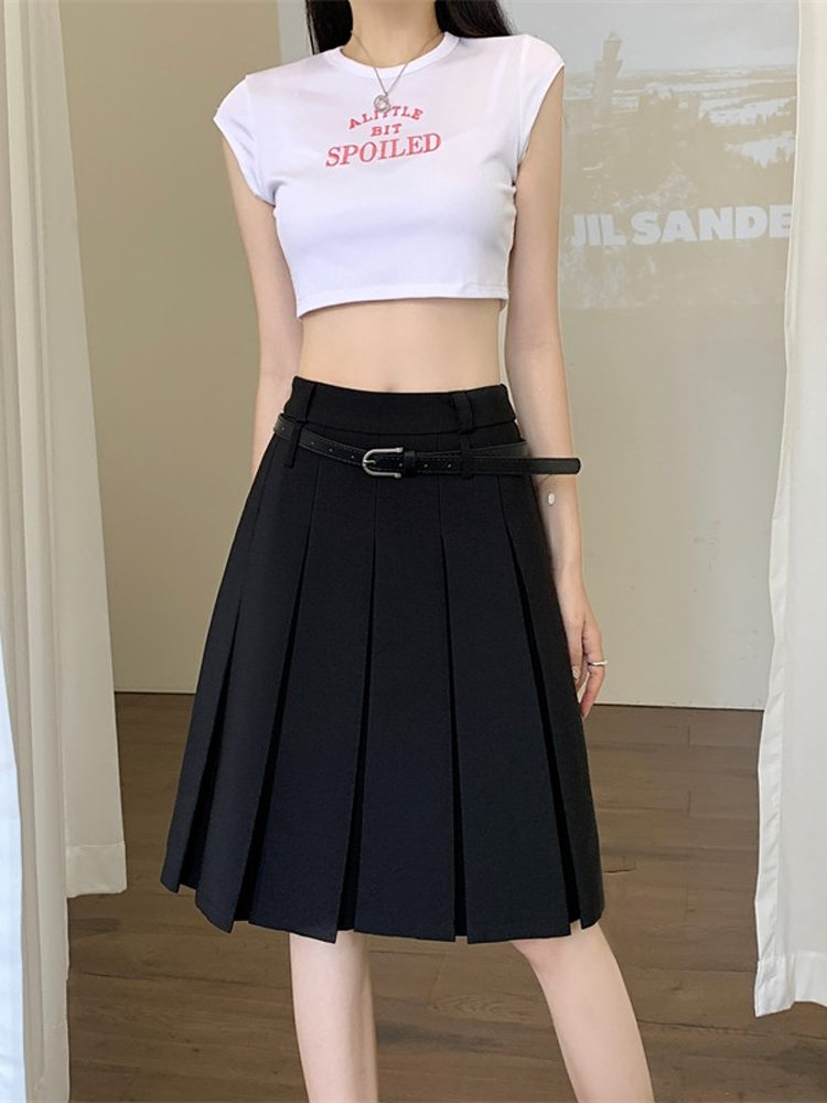 Plus-Size High-End White Pleated A-Line Skirt for Women - Summer College Style Mid-Length Hip-Covering Fashion Plus-Size High-End White Pleated A-Line Skirt for Women - Summer College Style Mid-Length Hip-Covering Fashion