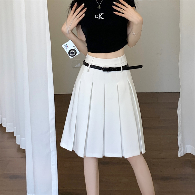 Plus-Size High-End White Pleated A-Line Skirt for Women - Summer College Style Mid-Length Hip-Covering Fashion Plus-Size High-End White Pleated A-Line Skirt for Women - Summer College Style Mid-Length Hip-Covering Fashion