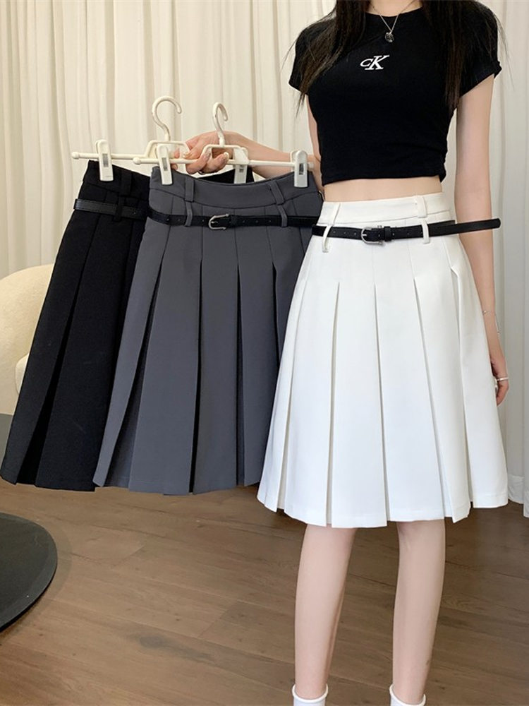 Plus-Size High-End White Pleated A-Line Skirt for Women - Summer College Style Mid-Length Hip-Covering Fashion Plus-Size High-End White Pleated A-Line Skirt for Women - Summer College Style Mid-Length Hip-Covering Fashion