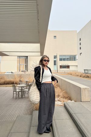 Plus Size High Waist Loose Slimming Wide-Leg Pants - Casual Floor-Length Trousers for Spring Fashion