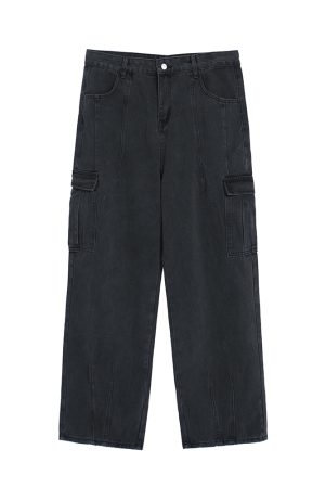 Plus Size High Waist Straight Leg Water Washed Floor-Length Denim Pants for Women - Casual Slimming Autumn Style