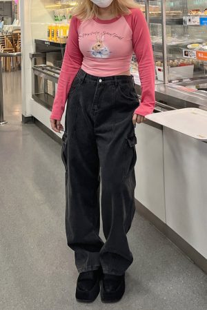 Plus Size High Waist Straight Leg Water Washed Floor-Length Denim Pants for Women - Casual Slimming Autumn Style