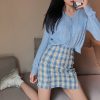 Plus-Size High-Waisted A-Line Plaid Mini Skirt - College Style Slimming Bodycon Skirt for Women