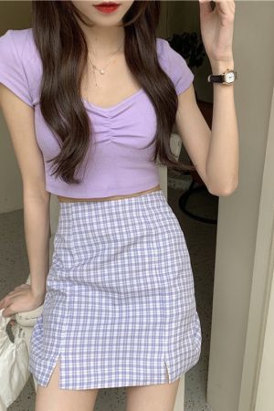 Plus-Size High-Waisted A-Line Plaid Mini Skirt - College Style Slimming Bodycon Skirt for Women